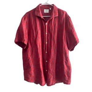 BAIRD MCNUTT MURANO Men's XL Red Rose Floral Print Linen Cotton Button Shirt
